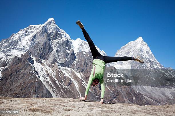 Happy Woman Celebrates Successful Climb On Himalayas Stock Photo - Download Image Now