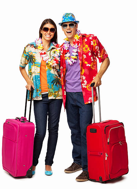 幸せなカップルになるバケーション-絶縁型 - travel suitcase hawaiian shirt people traveling ストックフォトと画像