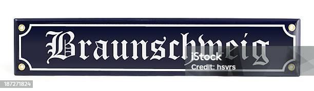 Cartello Stradale Braunschweiggermania - Fotografie stock e altre immagini di Bassa Sassonia - Bassa Sassonia, Bianco, Blu