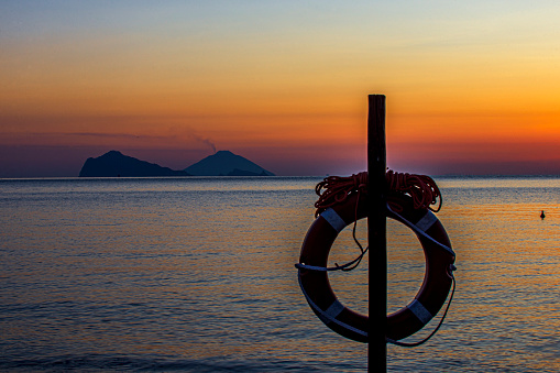 Aeolian Islands, Sicily, Italy: View of Stromboli from Lipari at dawn