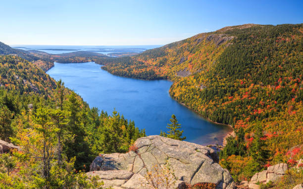 Jordan Pond In Autumn Panorama Acadia National Park Stock Photo - Download Image Now - iStock