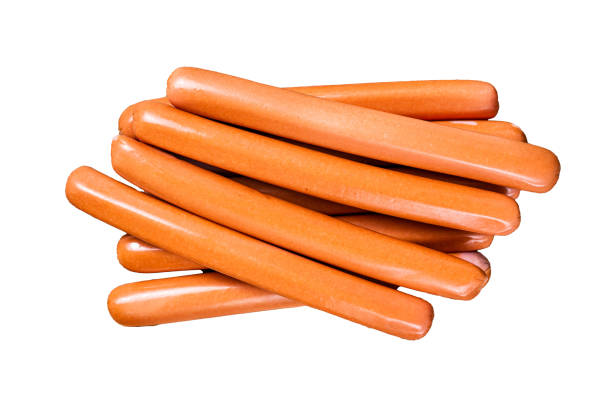 istock Raw frankfurter sausages  Isolated on white background, top view. 1872734636
