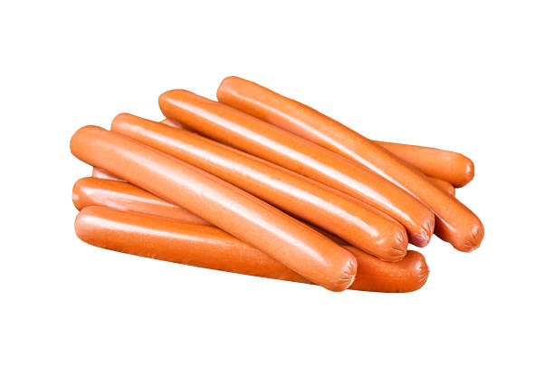 istock Raw frankfurter sausages  Isolated on white background, top view. 1872734650