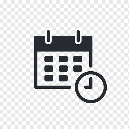 Vector illustration of calendar time icon in dark color and transparent background(png).