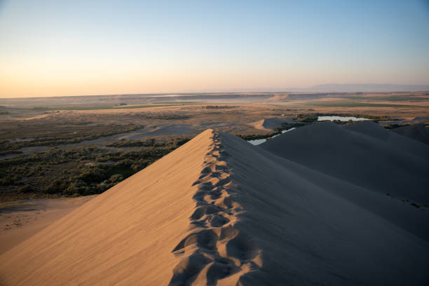 Bruneau Sand Dunes in Idaho at Sunset showing off the beautiful views from the top of the tallest sand dunes in North America.