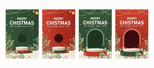 Vector illustration of Collection of 3D illustrations, Christmas themed podium rectangular type