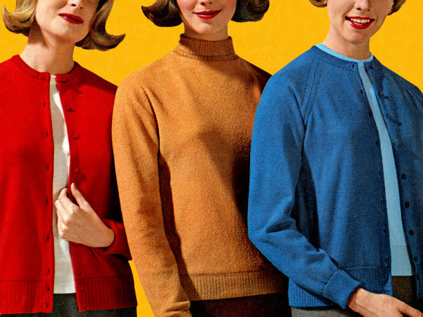 три женщины в различных цвет свитера - colored background adult photography color image stock illustrations
