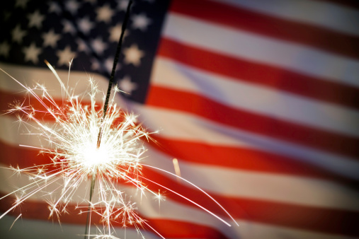 Sparkler Infront Of American Flag