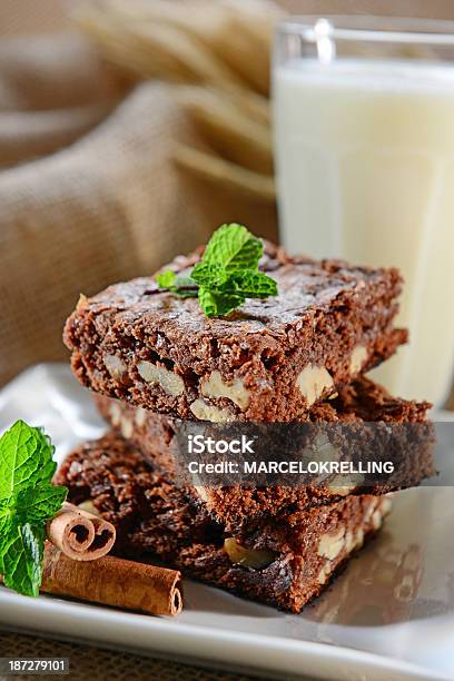 Brownie With Milk Stock Photo - Download Image Now - Adult, Breakfast, Brownie