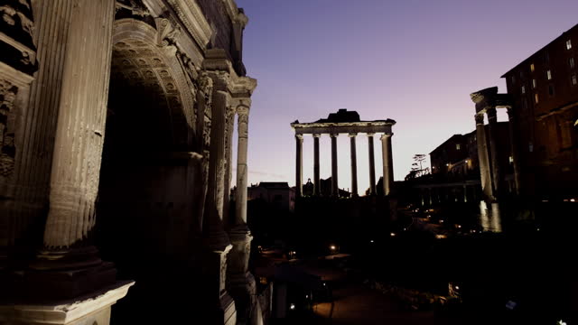 Views of the great beauty of Rome: the Roman Forum at sunset