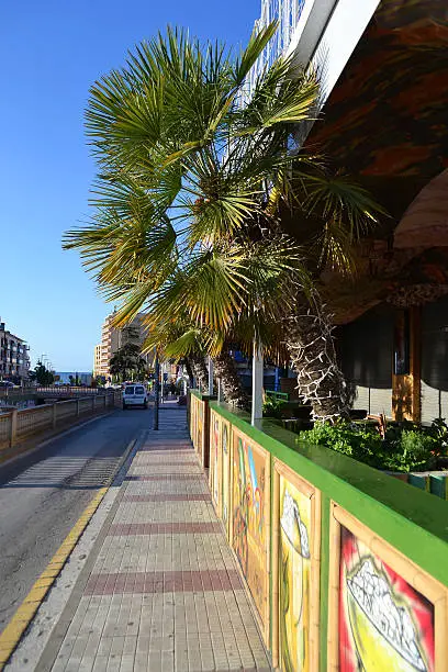 Street in Calella. Small town on Costa-brava beach, near Barcelona, Catalonia, Spain.