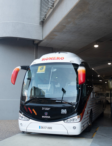 A Scania Irizar powertrain coach bus, operated by Romerobus SL, a Spanish coach hire company headquartered in Granada