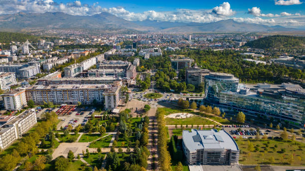 Podgorica Panorama Panoramic view of the Capital of Montenegro showcasing its beutiful colors podgorica stock pictures, royalty-free photos & images