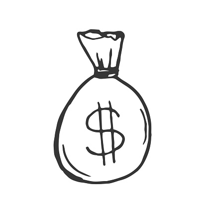 sack money bag with dollar sign symbol with doodle hand drawn style. sketch concept for business and finance