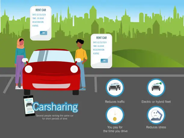 Vector illustration of infographic of carsharing and its benefits