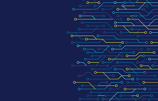 Modern technology lines connection networking artificial intelligence machine learning abstract background.