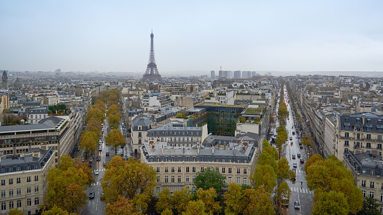 Skyline of Paris, France that includes the Eiffel Tower