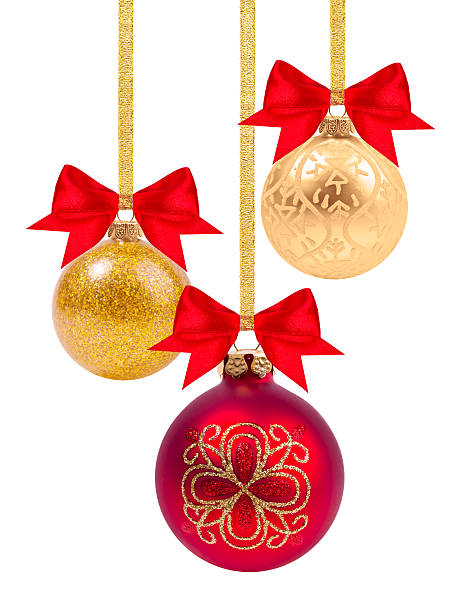 istock Christmas balls with ribbon and bow on white 187287136