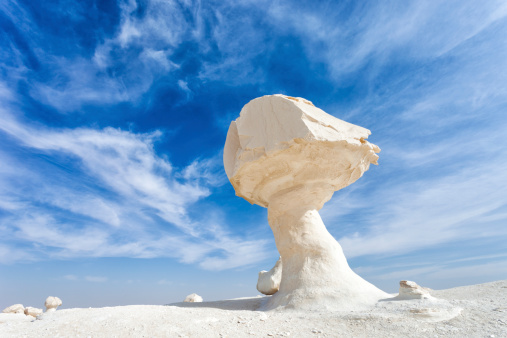 Mushroom stone in the UNESCO world heritage protected White desert, Egypt.