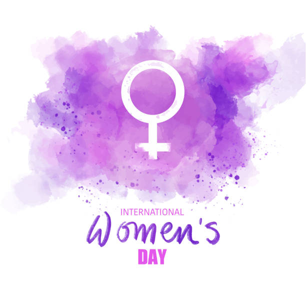 Womens day background with the female symbol on a purple watercolor splatter - ilustração de arte vetorial