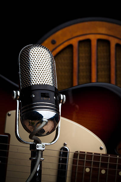 istock Classic Microphone with Electric Guitar and Radio 187290301