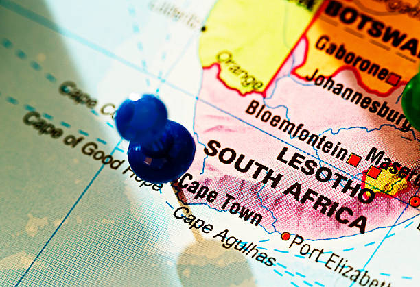 istock Cape Town pinpointed on map of South Africa 187292837
