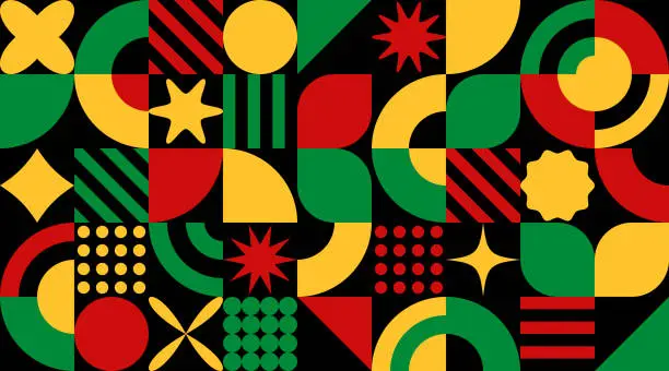 Vector illustration of Brutalism Seamless Pattern. Red, Green, And Yellow Colors. Abstract Banner. Black History Month