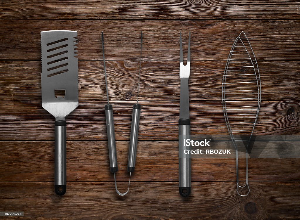 BBQ Tools on Wood Camera: Canon Barbecue - Meal Stock Photo