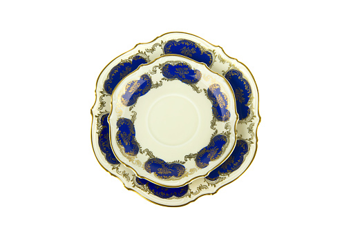 Four elegant dinner plates on white with soft shadow. Place your own food on plate