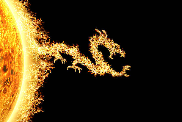istock Fire dragon from the Sun heading towards right 187299993