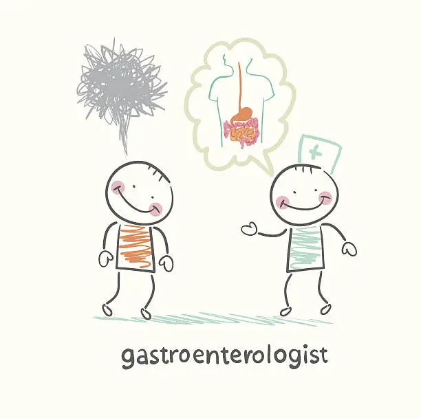 Vector illustration of gastroenterologist tells the patient