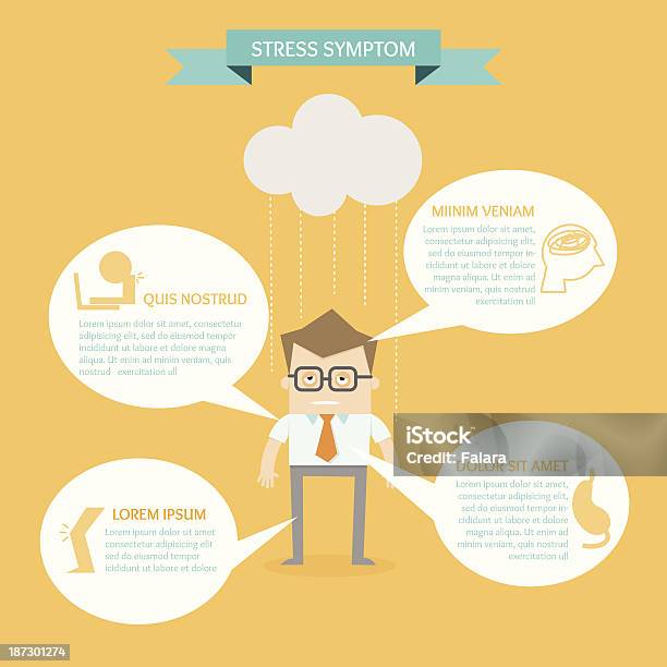Деловой Человек На Здоровье Инфографика Концепция Стресс Симптомов — стоковая векторная графика и другие изображения на тему Комикс