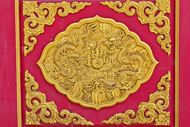 istock Chinese golden dragon background 187301275