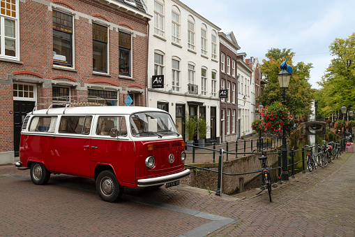 Amersfoort, Netherlands, September 27, 2020; Old model Volkswagen van parked in the center of Amersfoort.