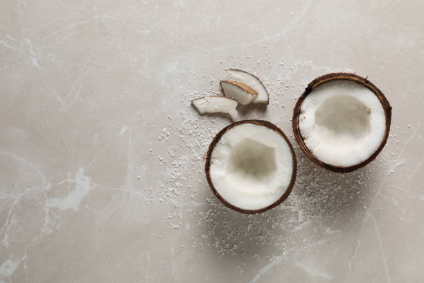 istock Composition with coconut and coconut powder, space for text 1873038134