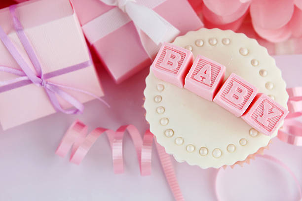 baby shower - ribbon nobody cupcake celebration foto e immagini stock