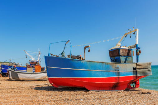 trawlers on the shingle beach at Hastings, East Sussex