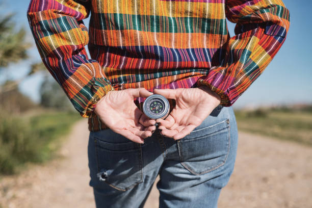 istock Close-up Back View Of A Woman's Hands Holding A Compass. 1873085586