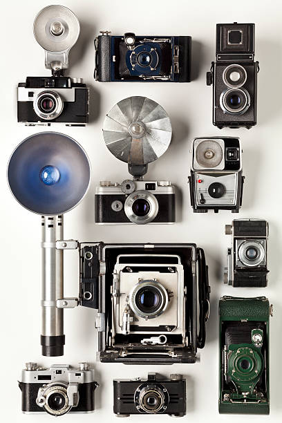 istock Collection of old cameras, isolated on White. 187309563