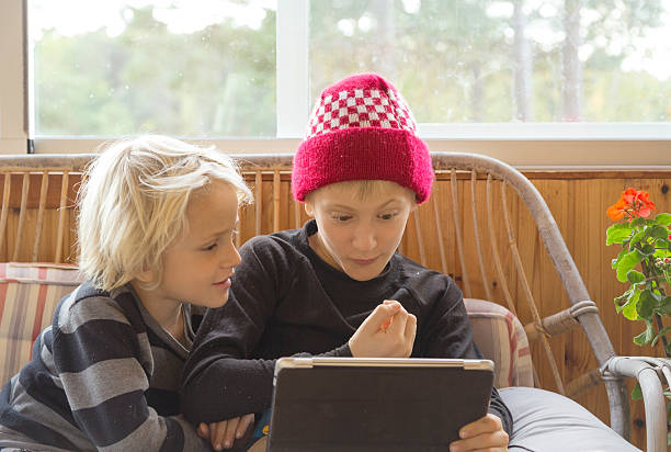 istock Little brothers concentrating on the screen where something interesting happens. 187309600