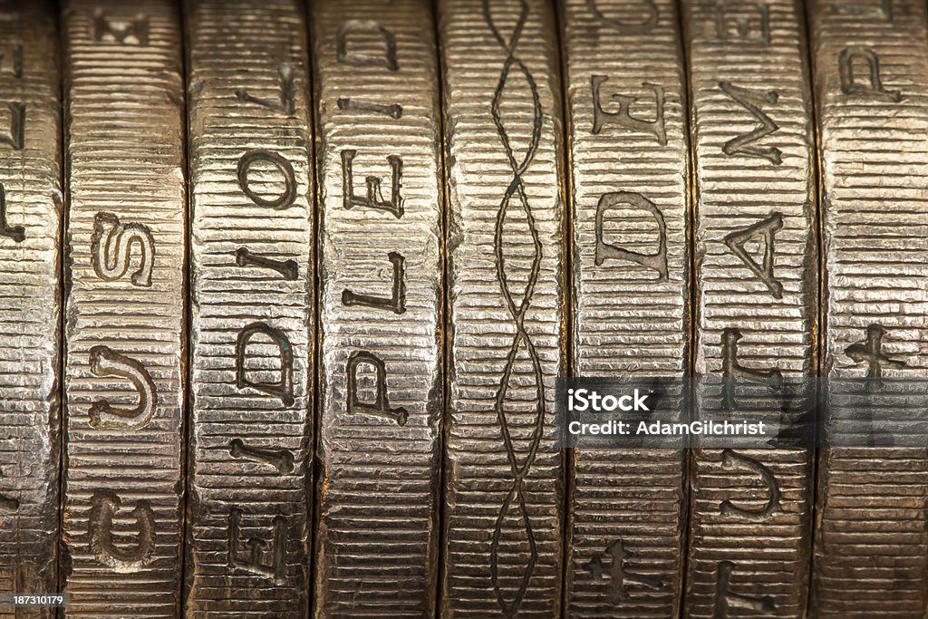 British Pound Coins (edge on) Awe Stock Photo