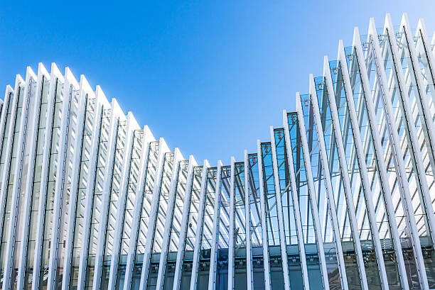 Abstract White Architecture Building on Clear Blue Sky