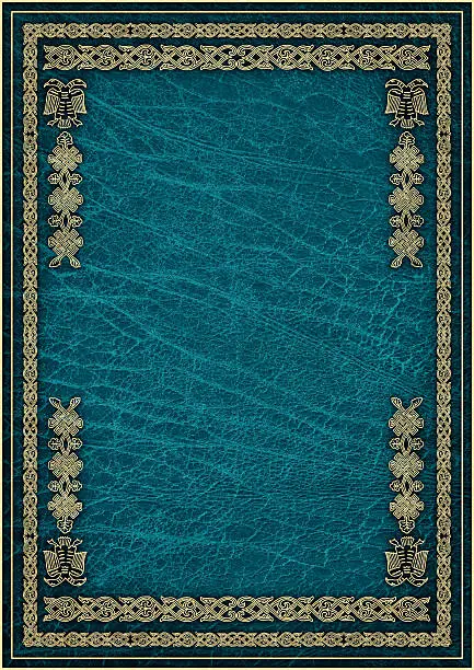 This High Resolution Old Dark Marine Blue Animal Skin Parchment Vignette Grunge Texture, with Medieval, Arabesque Gilded Decorative Border, is defined with exceptional details and richness, and represents the excellent choice for implementation within various CG Projects. 