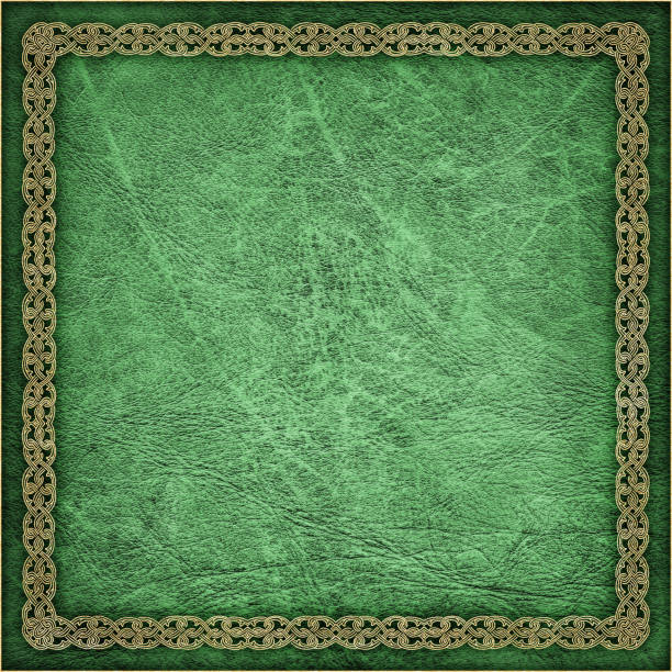 istock High Resolution Green Animal-skin Parchment with Decorative Arabesque Gilded Border 187310847