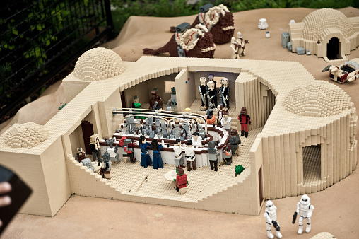 Billund, Denmark - June 26 2011: Lego Star Wars Mos Eisley cantina exhibit at Legoland.