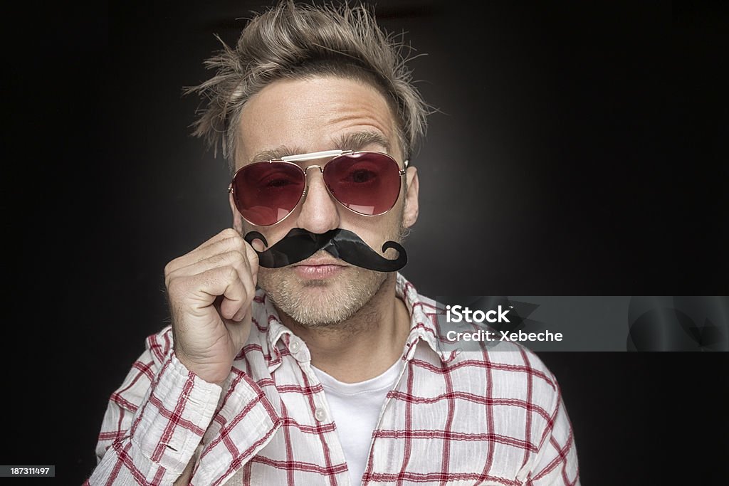 Man with fake mustache Adult Stock Photo