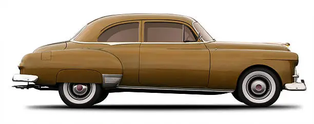 This is a side view of a antique car isolated on a white background. There is a clipping path included with this file.