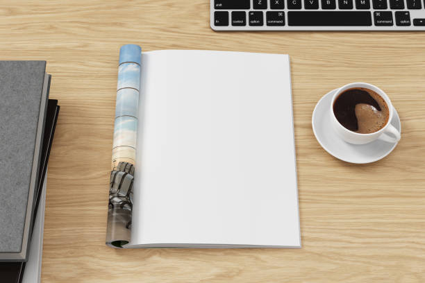 istock Magazine right-hand page mockup on wooden workplace desk 1873156201