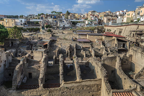 General View of Excavations of Roman town buried by Versuvious in AD79. Herculaneum, Italy