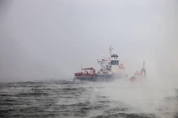 la mer dans une tempête de neige - scow photos et images de collection